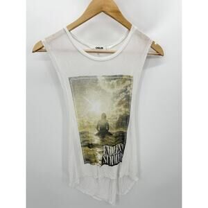 CHRLDR Top Women SMALL White Endless Summer Graphic Cutout Back Festival Tank